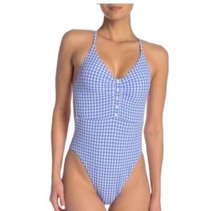 Nanette Lepore size M light blue/white one piece swimsuit NWT
